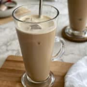 cold iced coffee served in tall glass using Nespresso capsule.