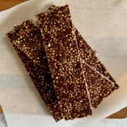 healthy chocolate quinoa crunch bars, stacked.