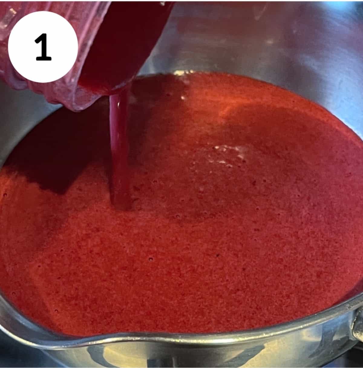 blending cherries and adding to a pan.