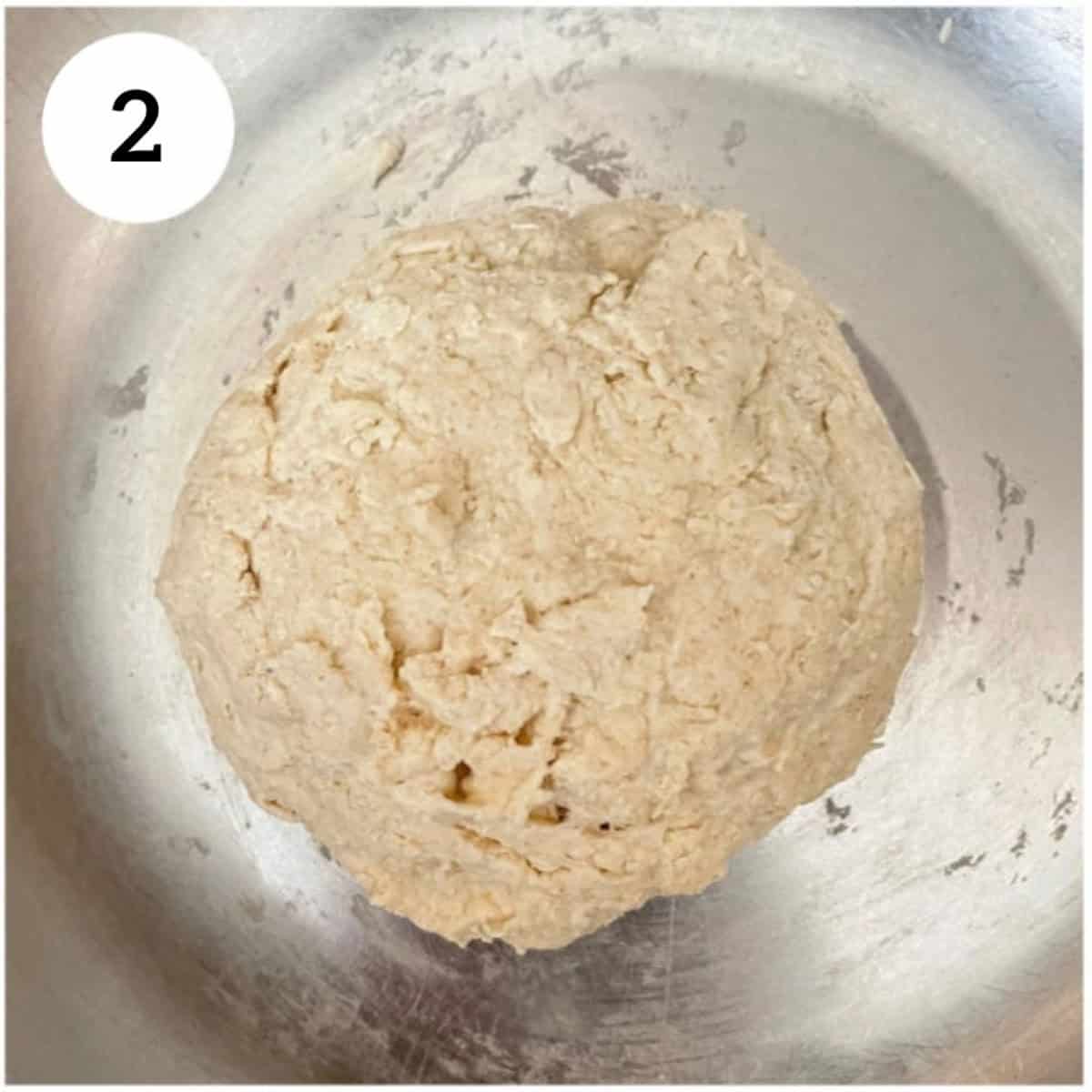 ball of sticky dough, after kneading the dough.