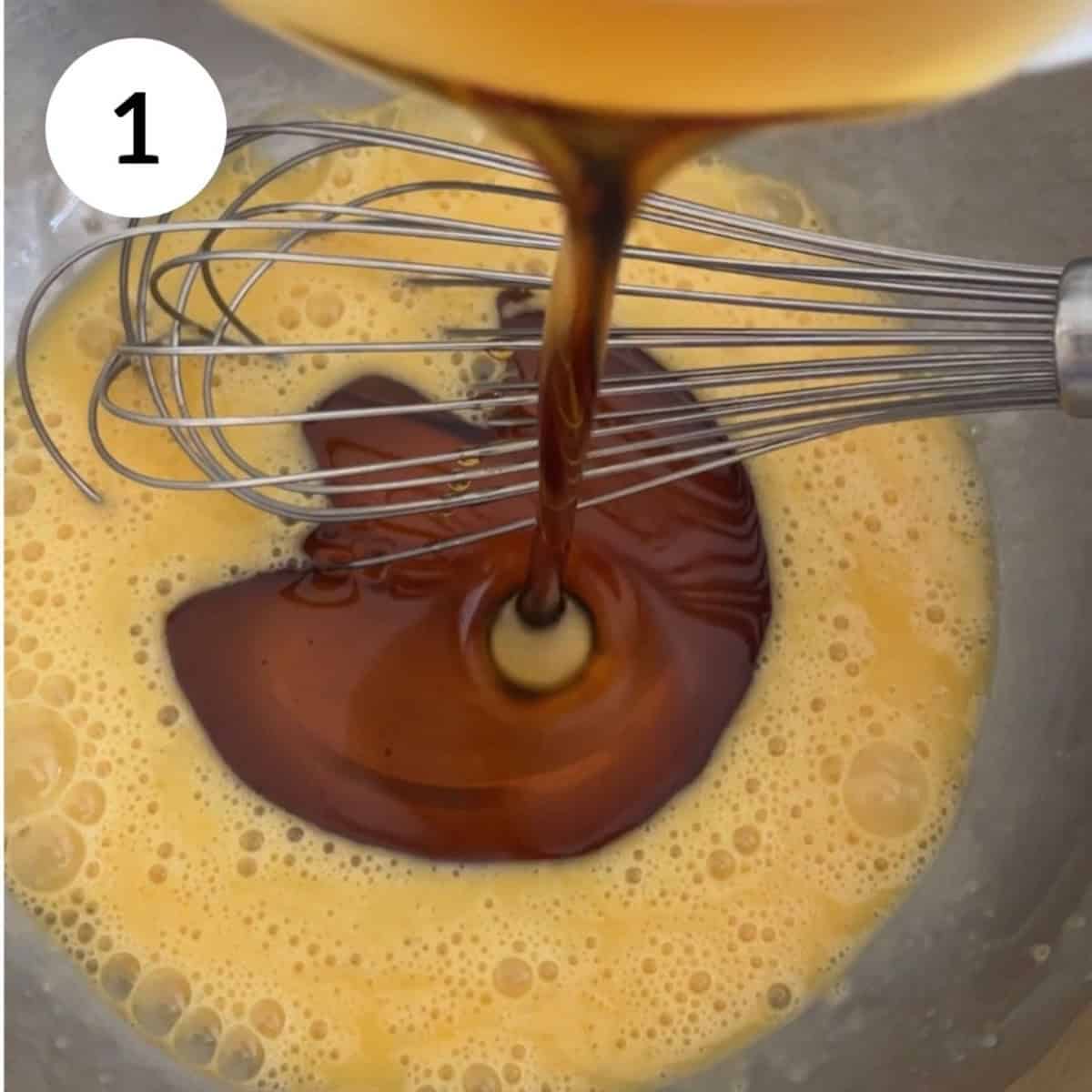 mixing together the wet ingredients in a bowl.