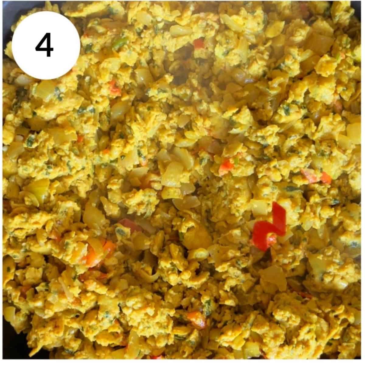 cooking eggs with masala mixture.
