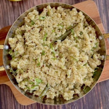 Quinoa upma served in a dish.