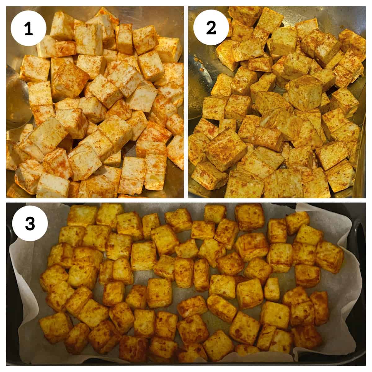 cooking the paneer cubes in air fryer.