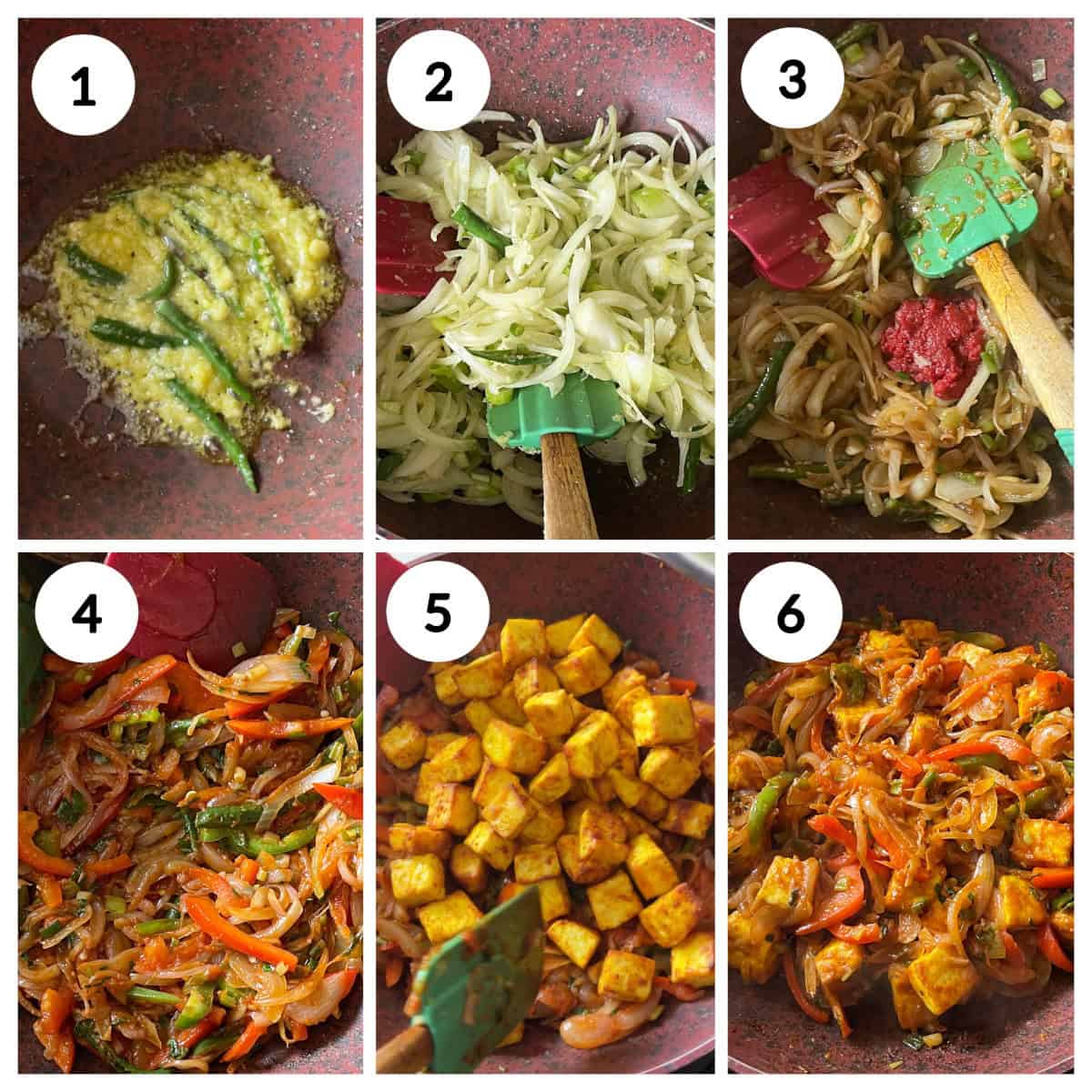 cooking chilli paneer stir fry in the pan.