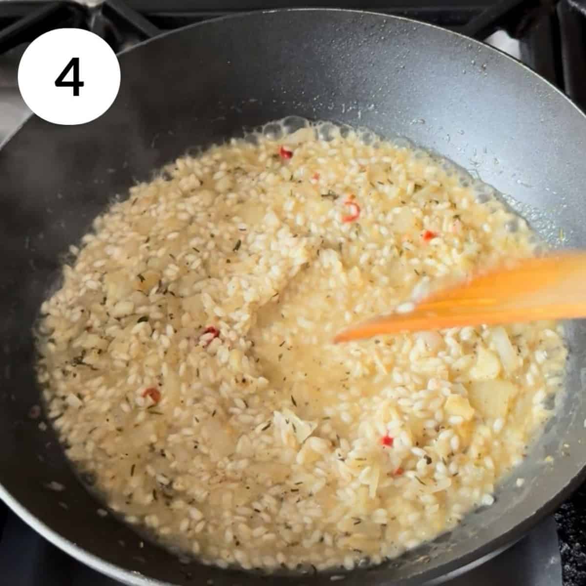 adding water and cooking, bit by bit.